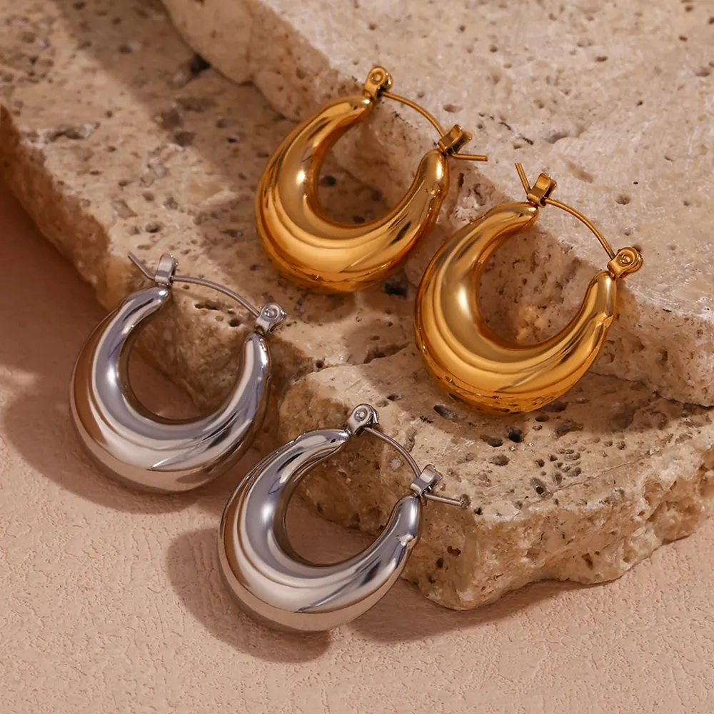 U-Shaped Hoop Earrings 316L Stainless Steel 18K Gold Plated Hollow Thickened Geometric Minimalist For Women