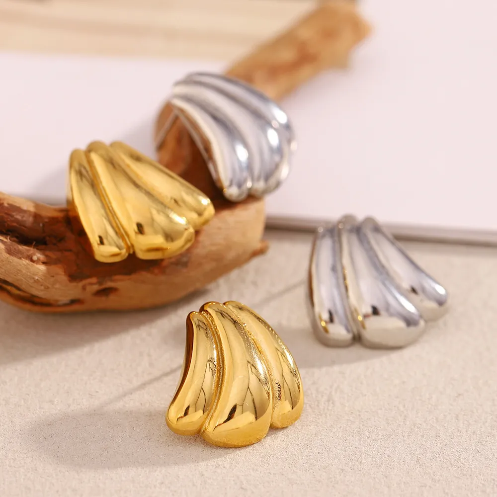 Vintage Pumpkin Stud Earrings 316L Stainless Steel 18K Gold Plated High Polish Layered Retro Jewelry For Women