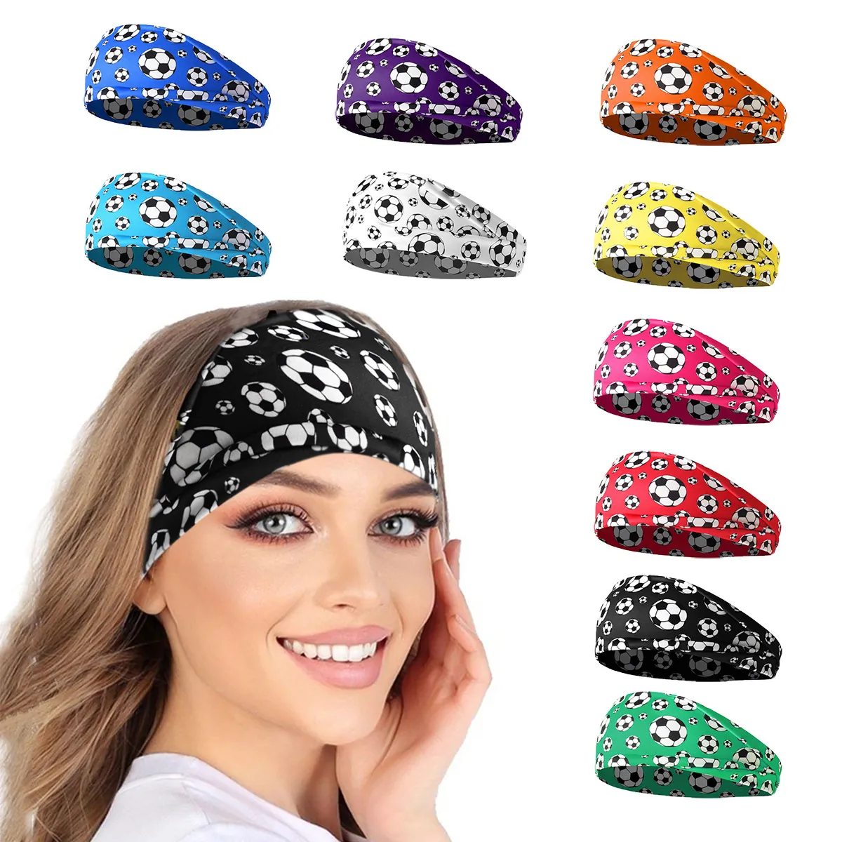 Bandeau Sport Motif Football Bandeau Anti Transpiration Respirant Antidérapant Élastique Pour Foot Course Fitness Yoga