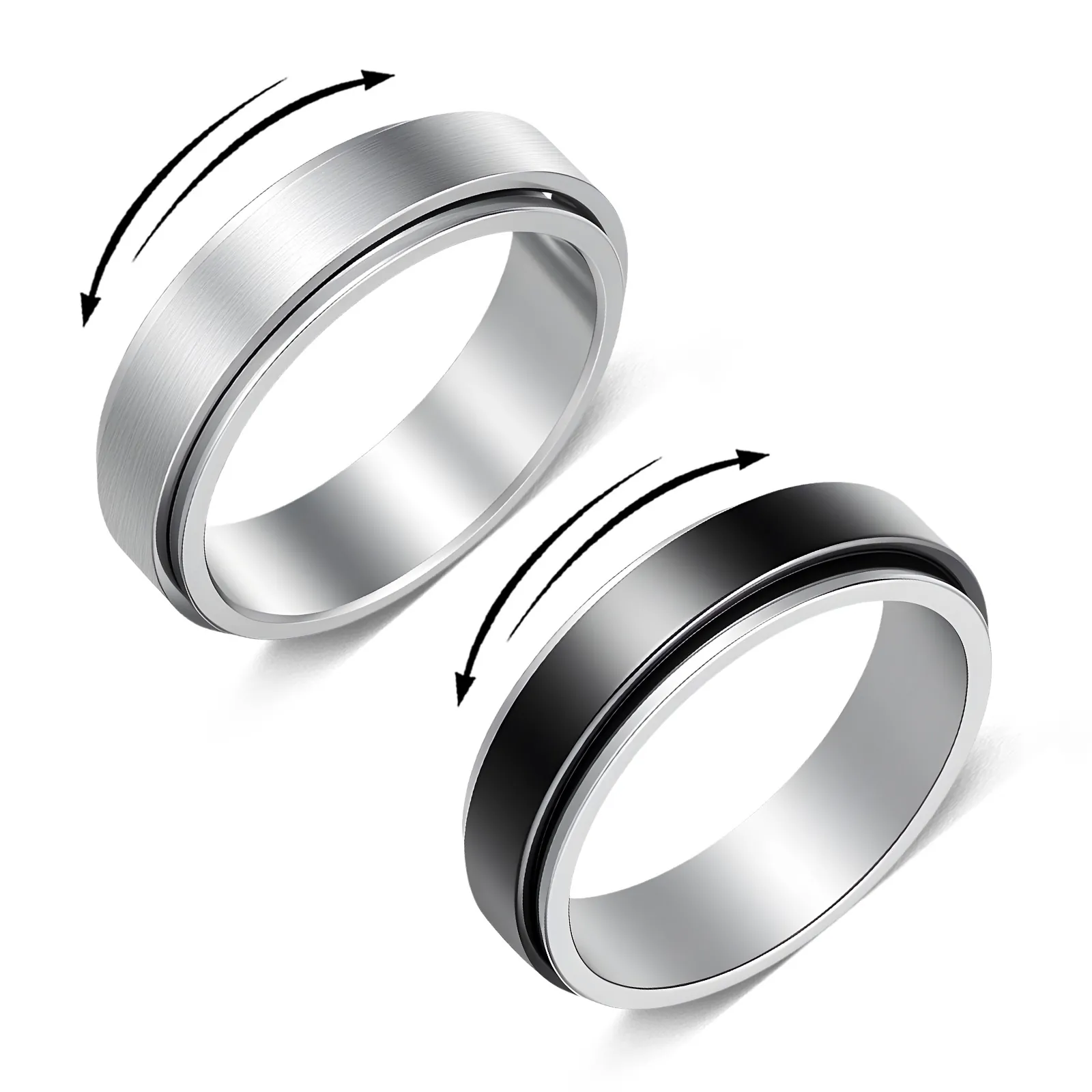 304 Stainless Steel Spinning Ring Anxiety Relief Minimalist Matte Frosted Band For Men Women Jewelry