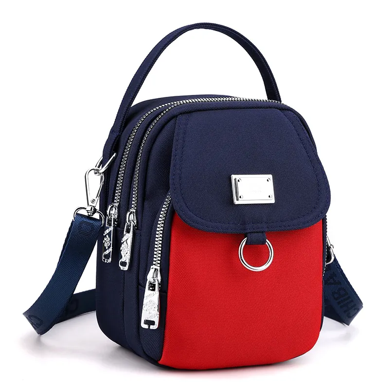Women Waterproof Nylon Crossbody Bag Multi Layer Zipper Phone Purse Casual Shoulder Handbag With Adjustable Wide Strap