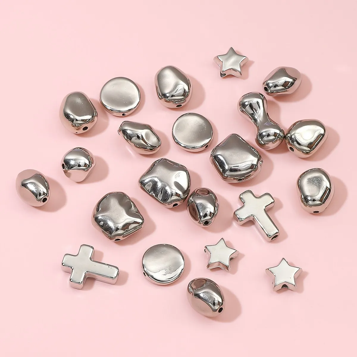 Silver Metallic CCB Plastic Loose Spacer Beads Irregular Cross Star Shape For DIY Jewelry Making Accessories