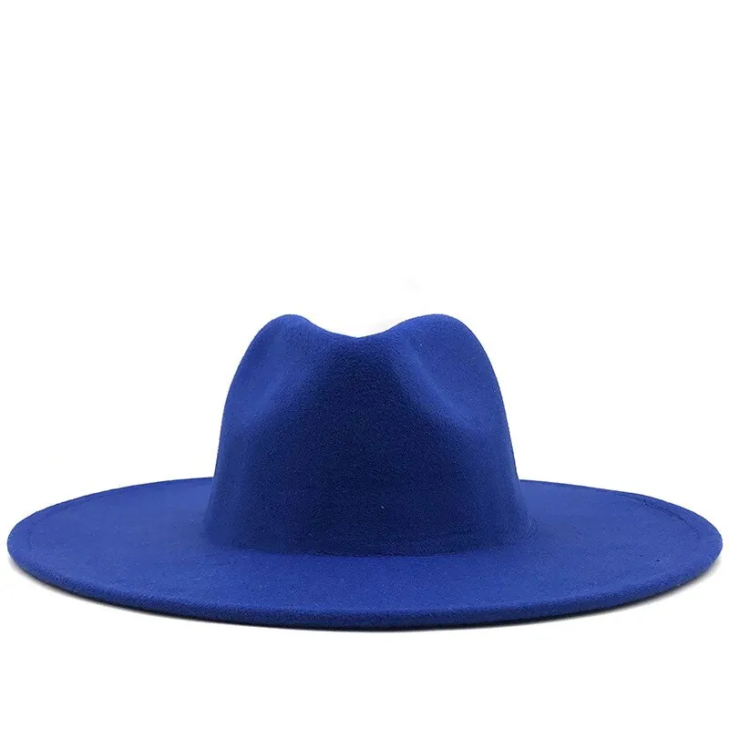 Wide Brim Fedora Hat Faux Wool Felt Solid Color Retro Jazz Cap Elegant Classic Style For Men Women