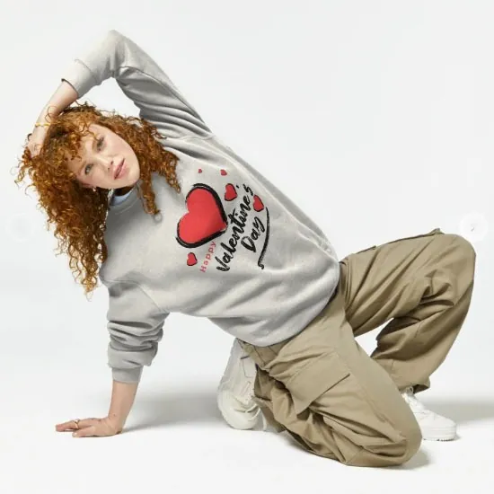 Men Sweatshirt Fleece Polyester Heart Print Valentine's Day Crewneck Long Sleeve Pullover Casual Warm Clothing