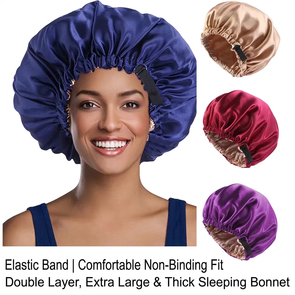 Satin Sleep Bonnet Double Layer Adjustable Buckle Soft Night Cap Hair Protection Bonnet For Women