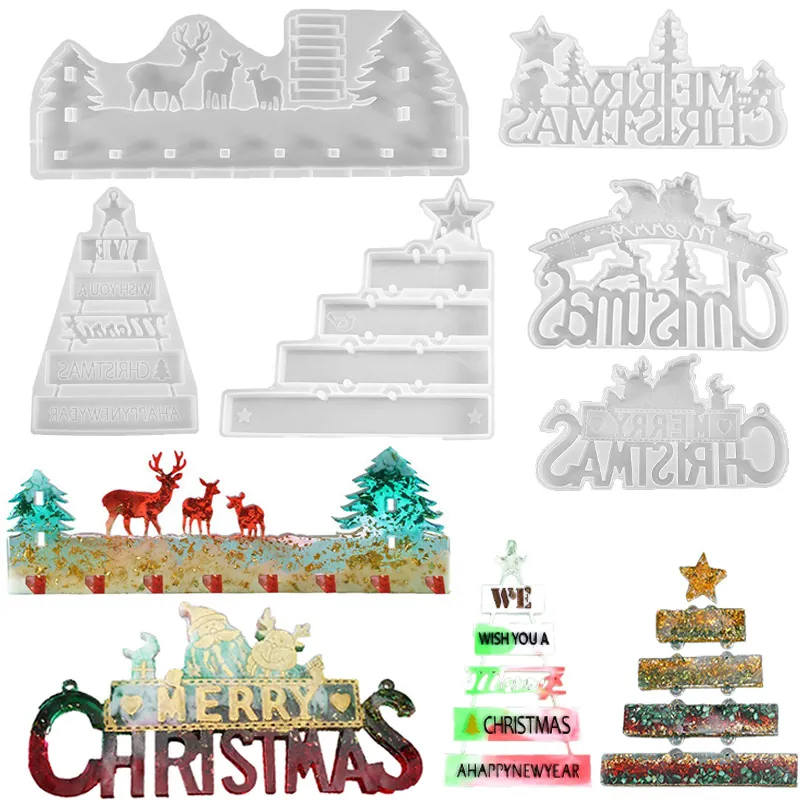 Christmas Silicone Molds For Resin Casting DIY Merry Christmas Elk Forest Wall Hook Tree Holiday Home Decor