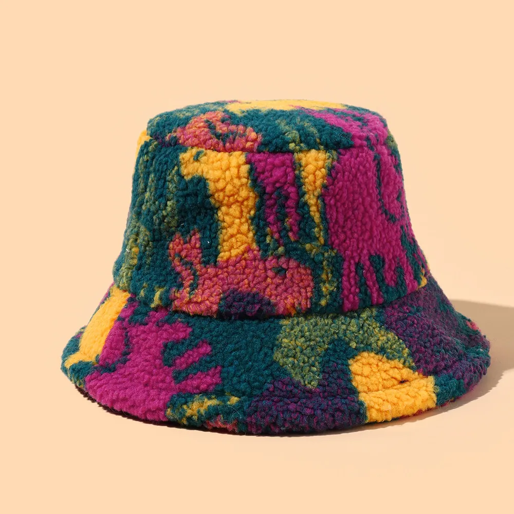 Cappello Alla Pescatora In Lana D'agnello Patchwork Multicolore Cappello Invernale Caldo In Pile Unisex
