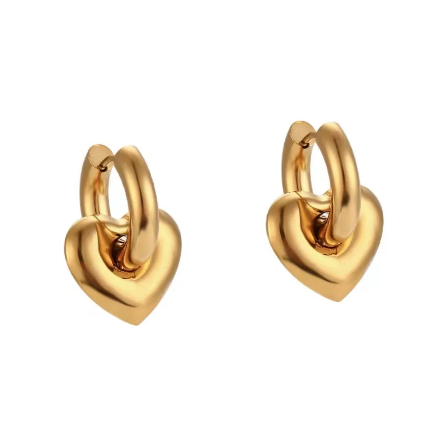 Stainless Steel 18K Gold Plated Hoop Earrings With Heart Star Moon Pendants Polished Minimalist Fashion Jewelry For Women