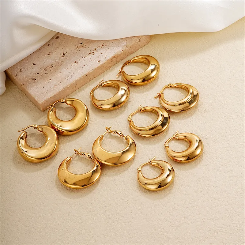 Modern Chunky Geometric Hoop Earrings For Women Minimalist Copper Gold Plated U-Shaped Earrings Fashion Jewelry Accessory