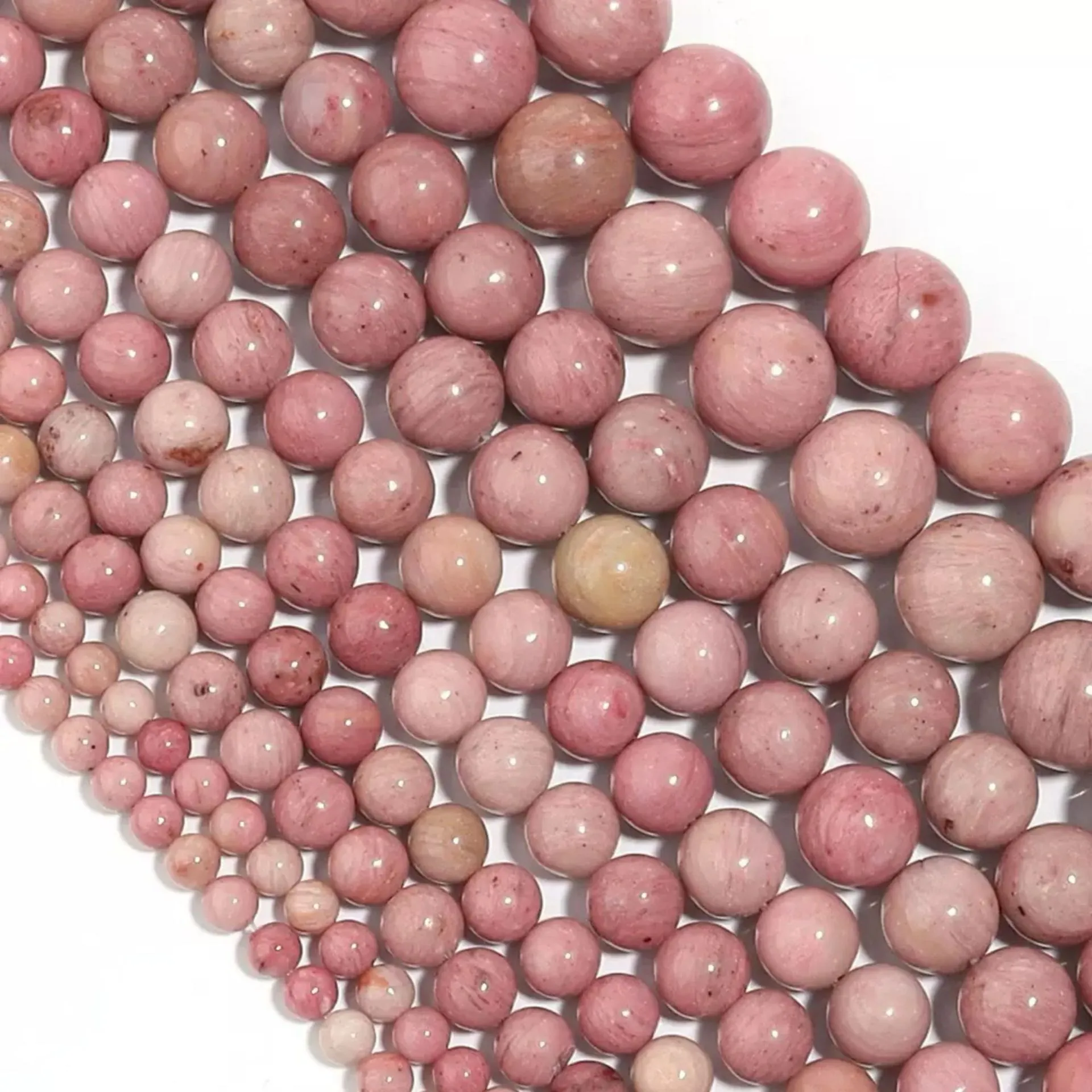 Natural Pink Rhodonite Round Loose Beads For Jewelry Making DIY Handmade Necklace Bracelet Accessories Polished Gemstone