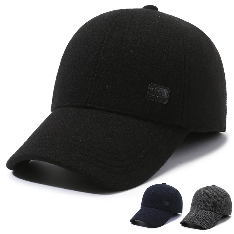 Men's Winter Baseball Cap With Ear Flaps Warm Cotton Outdoor Windproof Hat Adjustable Ear Protection Sports Dad Hat