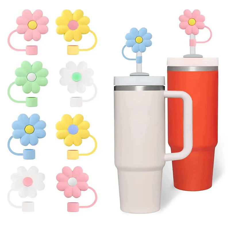 Silicone Straw Covers Dustproof Reusable Flower Daisy Shape Cap For Straws Soft Protective Cup Accessories