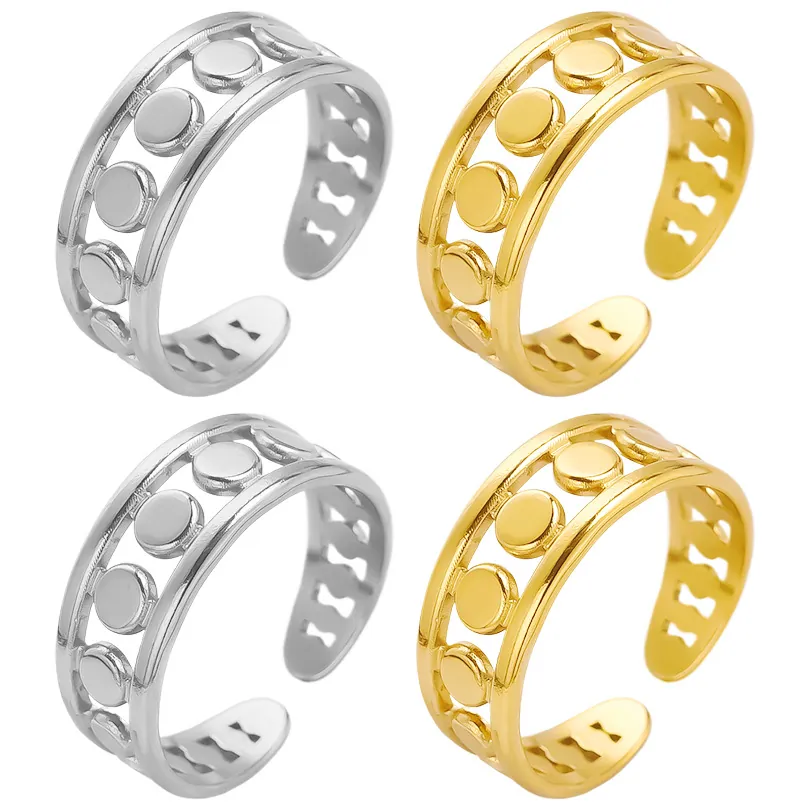 Minimalist 304 Stainless Steel Hollow Ring For Women Moon Phase Adjustable Opening Gold Silver Geometric Ring Jewelry