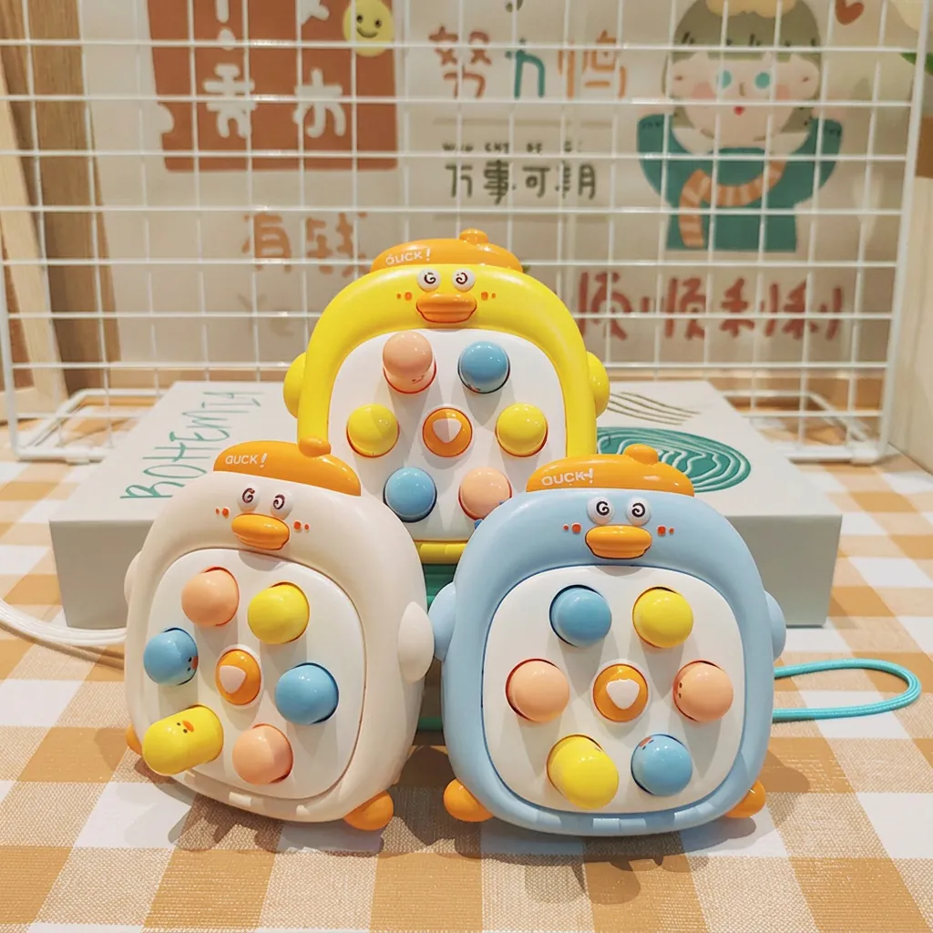 Mini Whack-A-Mole Keychain Stress Relief Toy Cartoon Duck Dinosaur Carrot Silicone Plastic Sensory Educational Bag Pendant