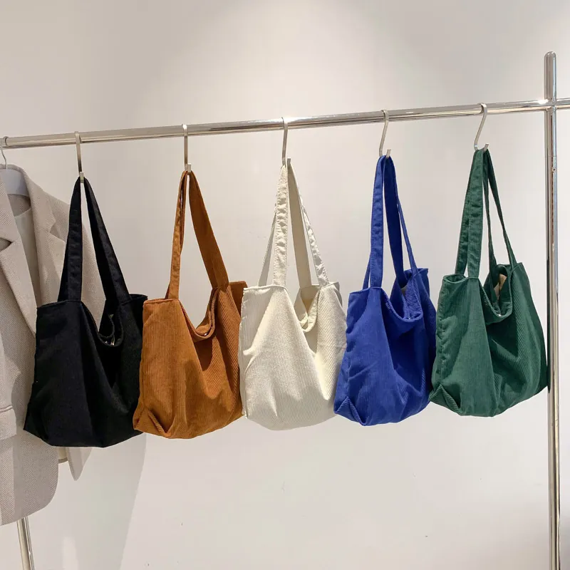 Women Corduroy Tote Bag Large Capacity Vintage Minimalist Shoulder Bag For Daily Commuting Casual Shopping