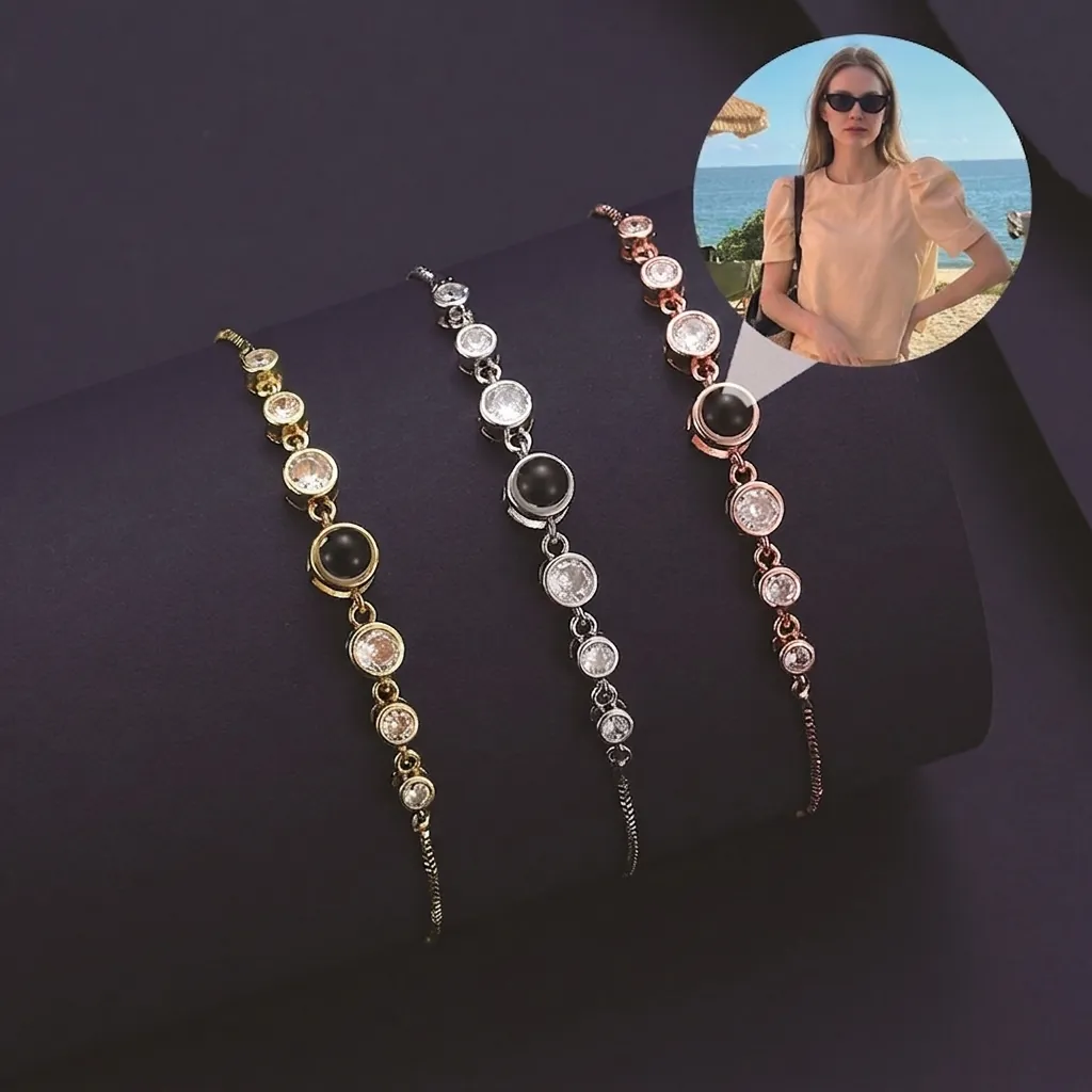 Fashion Copper 100 Languages I Love You Projection Bracelet Rhinestone Inlaid Adjustable Bolo Box Chain For Women Jewelry Gift