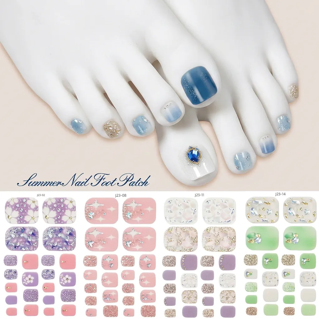 Toe Nail Art Stickers Self Adhesive Waterproof Glitter Floral Marble Patterns DIY Pedicure For Women