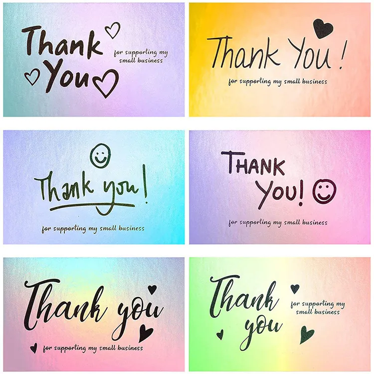 Thank You Cards Holographic Rainbow Waterproof Business Package Insert Stationery For Small Business Shop Support
