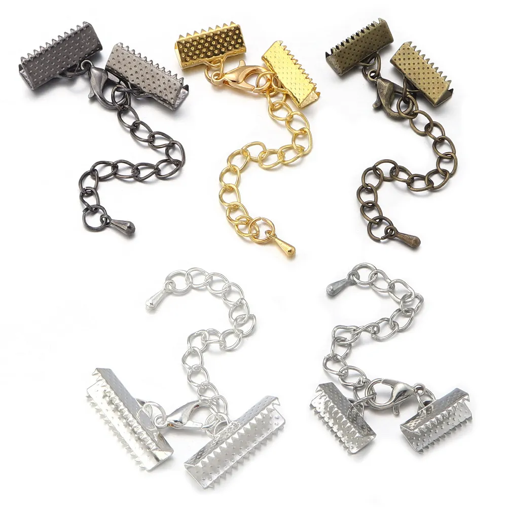 Metal Ribbon Crimp Ends Connectors With Lobster Clasps And Extension Chains DIY Jewelry Making Necklace Bracelet