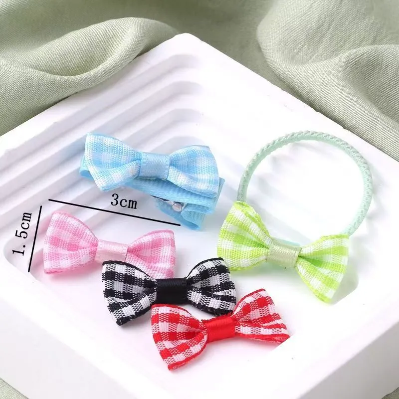 Mini Gingham Ribbon Bows Checkered Fabric Bow Ties For DIY Crafts Doll Clothing Wedding Decoration Gift Wrapping