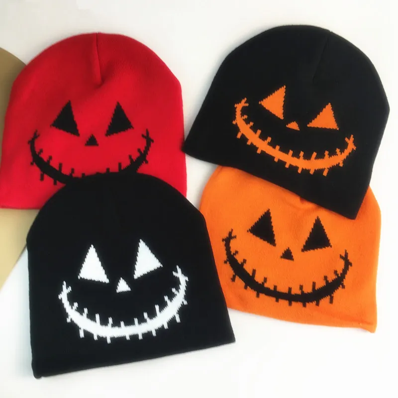 Halloween Pumpkin Beanie Hat Acrylic Knit Jacquard Jack-O-Lantern Face Warm Winter Cap For Outdoor Cycling Adult