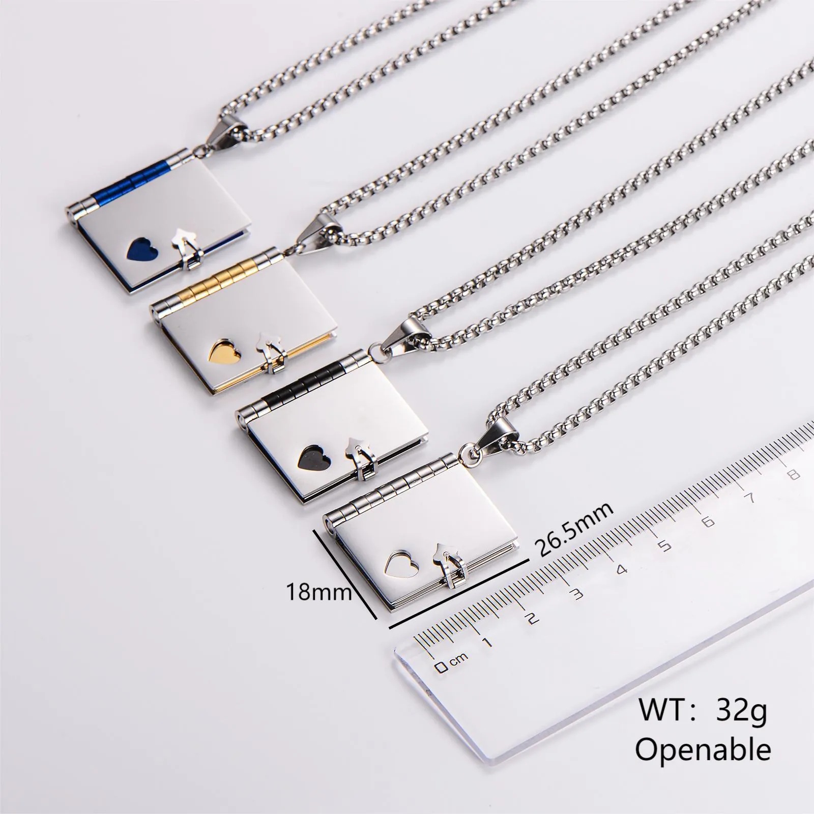 Book Locket Necklace 316L Stainless Steel Openable Heart Cutout Pendant Vintage Sweater Chain For Couples Jewelry