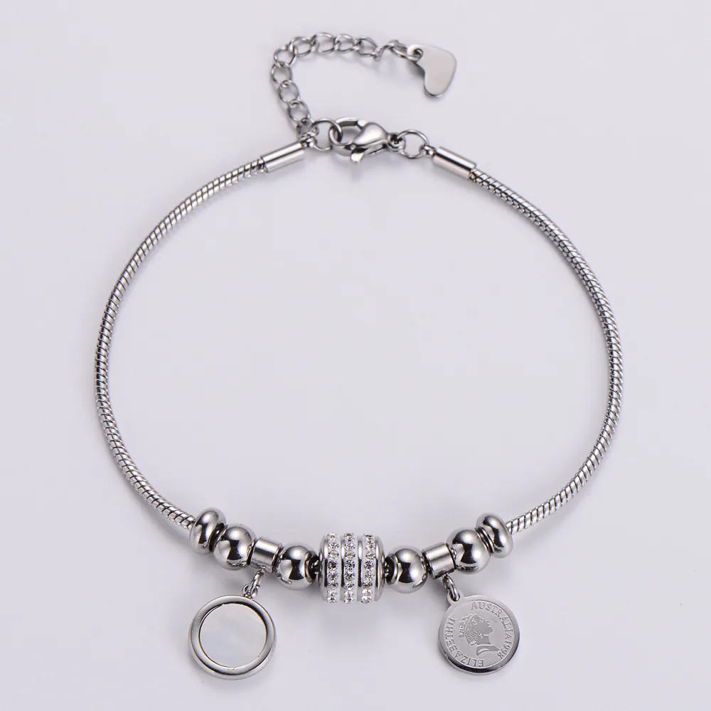 Bracelet Vintage Acier Inoxydable Chaîne Serpent Nacre Coquillage Pièce Papillon Charme Réglable Pour Femmes