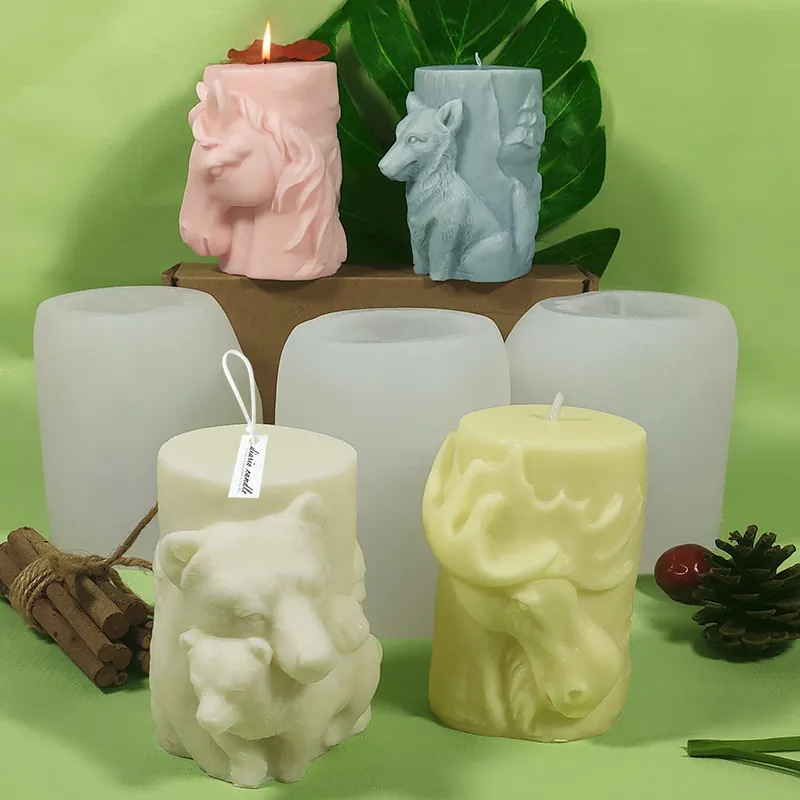 Animal 3D Relief Silicone Mold For Candle Making DIY Aromatherapy Soap Gypsum Elk Wolf Horse Bear Carving Craft