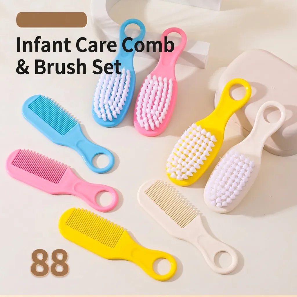 Baby Hair Comb And Brush Soft Nylon Bristles Newborn Scalp Massage Tool Round Tipped Teeth Ergonomic Hanging Handle