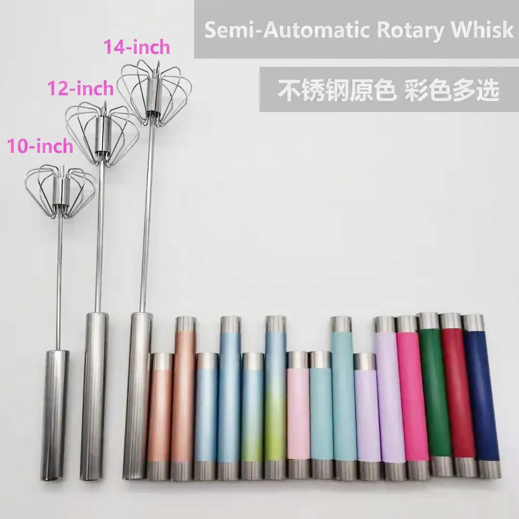 Semi-Automatic Rotating Egg Beater Stainless Steel Manual Whisk Hand Press Kitchen Stirring Tool Baking Accessory