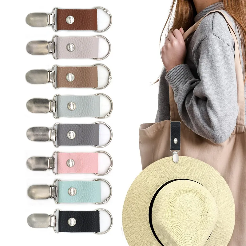 PU Leather Travel Hat Clip Portable Outdoor Bag Accessory Cap Holder With Metal Ring And Durable Clip For Hiking Beach Trips