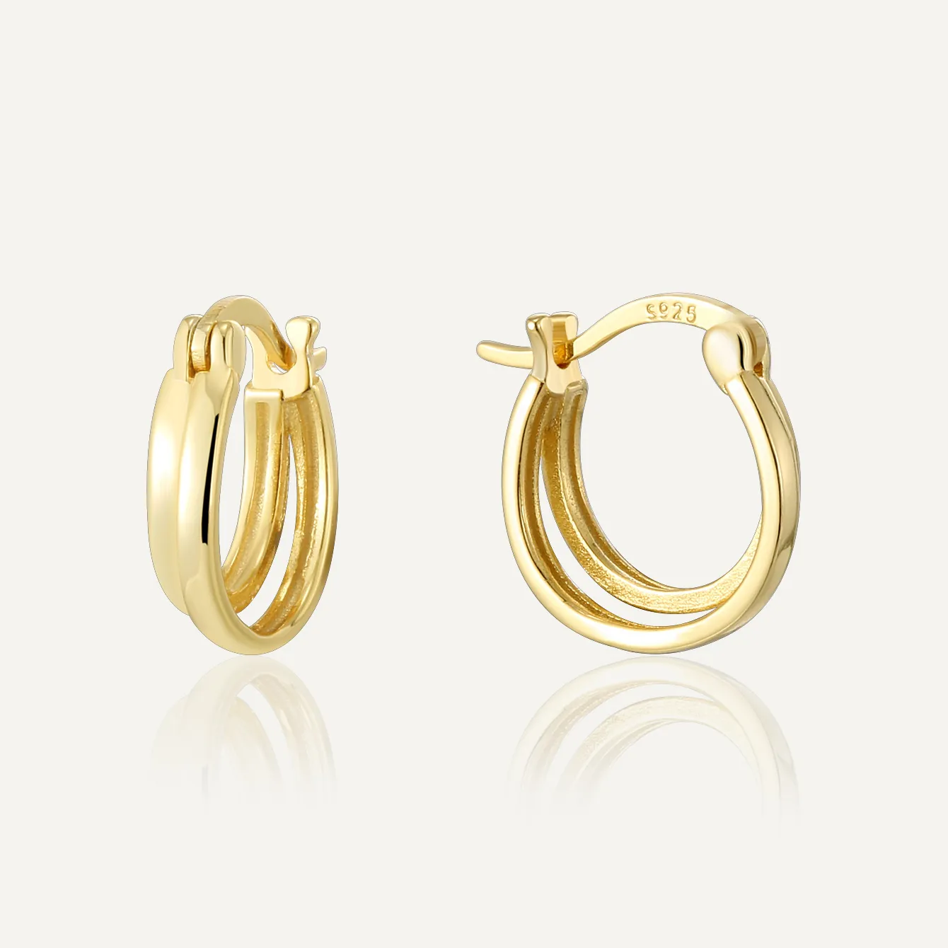 Minimalist 925 Sterling Silver Double Layer Hoop Earrings 14K Gold Plated Geometric Geometric Earrings For Women Jewelry Gift
