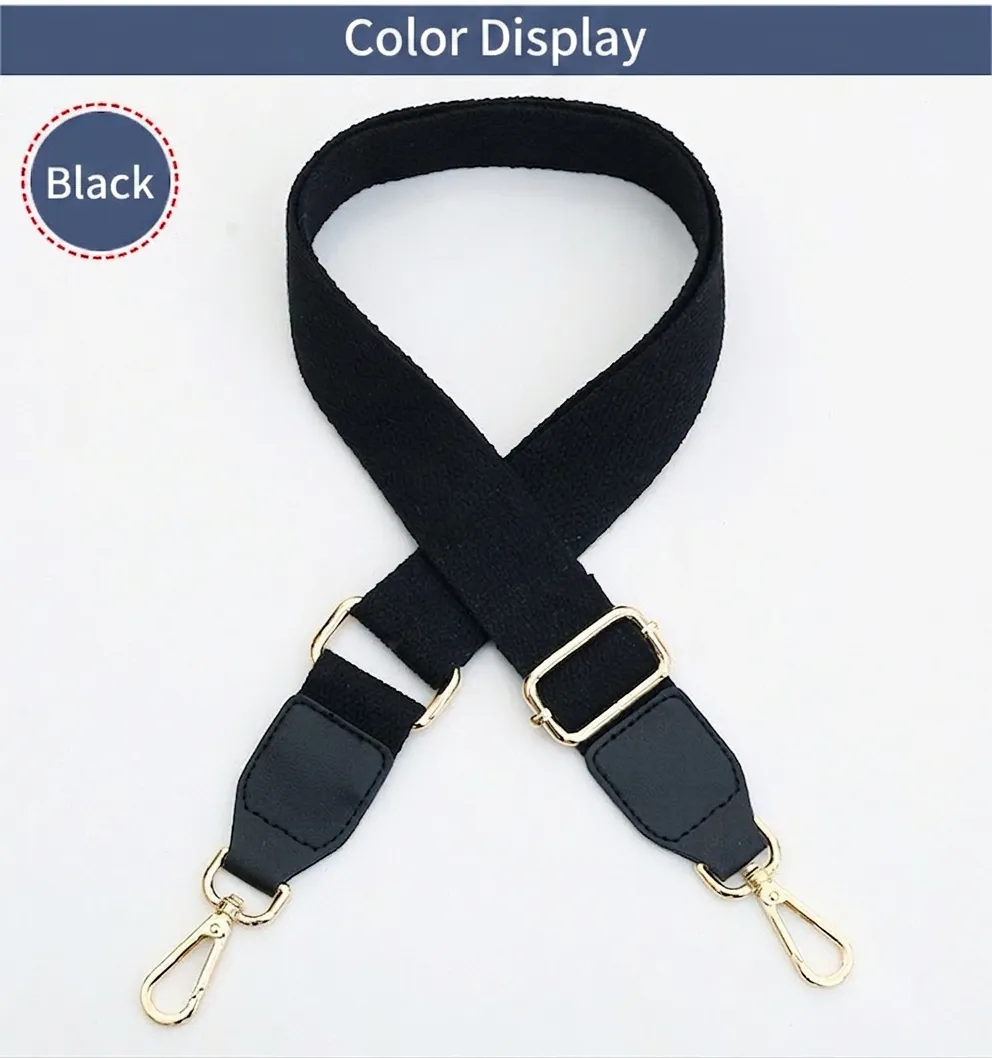 Adjustable Wide Cotton Canvas Shoulder Strap Replacement Belt With Metal Swivel Hooks For Crossbody Handbag