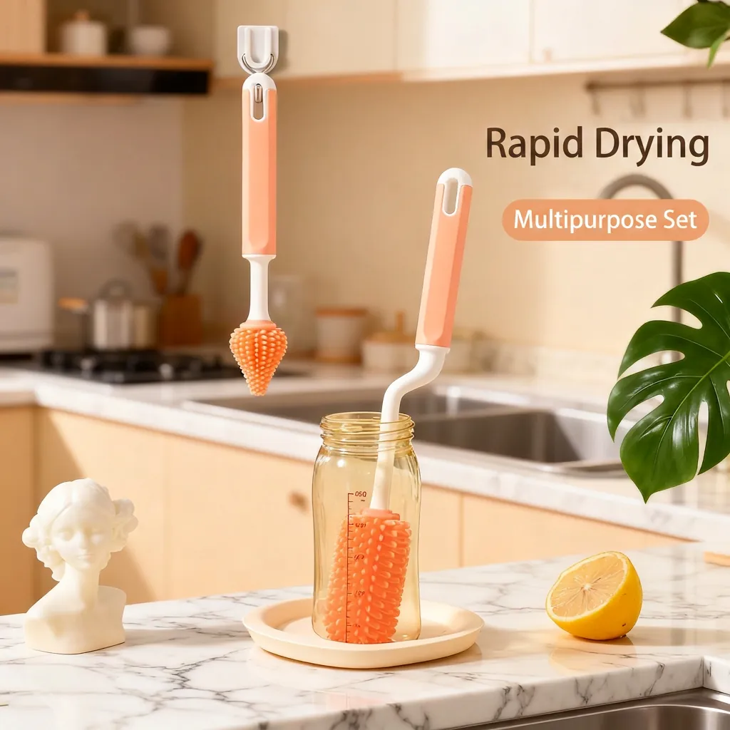 Silicone Baby Bottle Brush Nipple Cleaner Straw Cleaning Tools Food Grade Long Handle Flexible BPA Free Bottle Scrubber