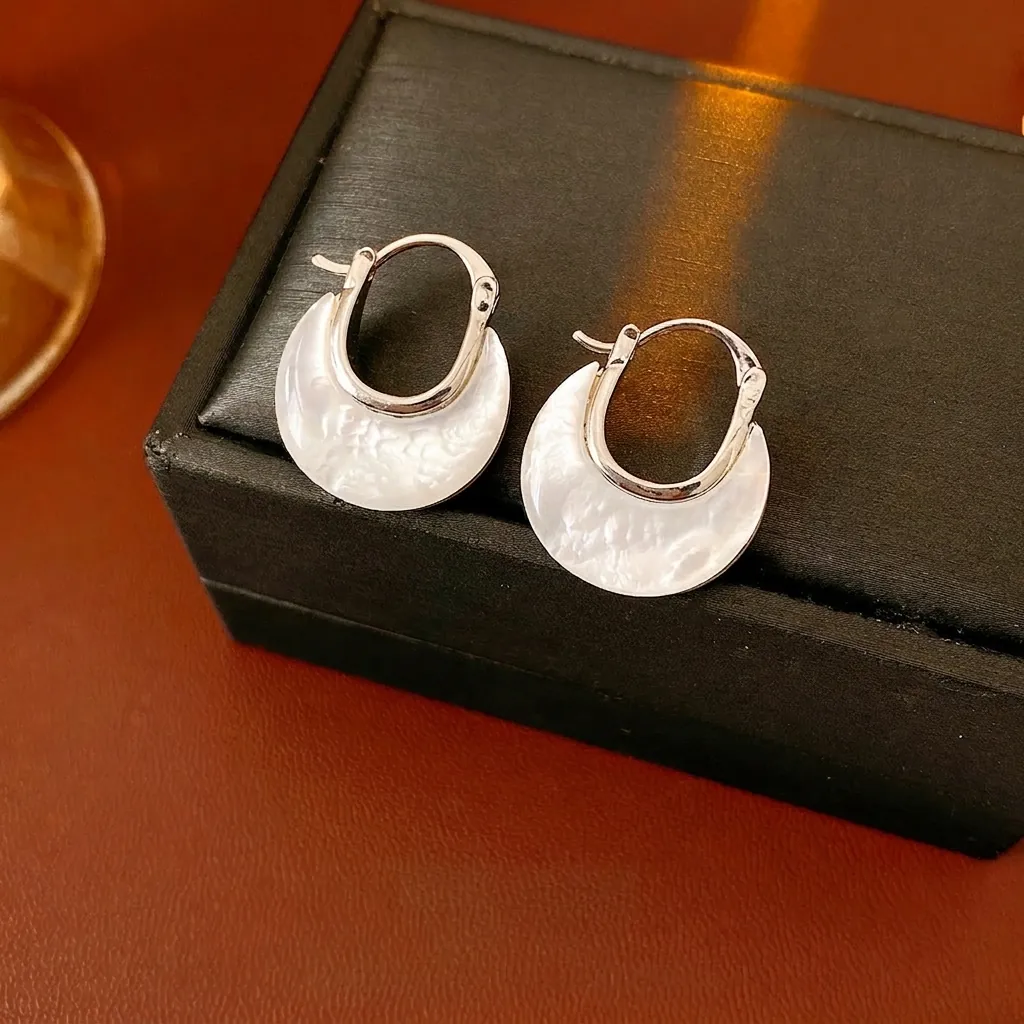 Minimalistische U-Förmige Creolen Aus Perlmutt Mit Silbernem Ohrstecker Elegante Geometrische Sichelschmuck Für Damen