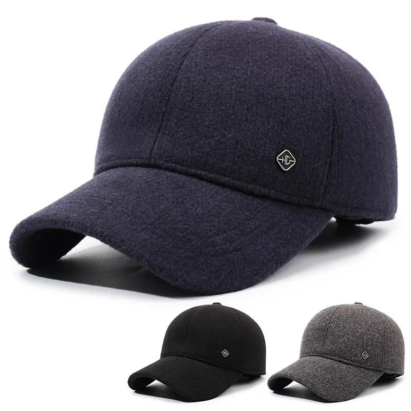 Herren Winter Wollmischung Baseballkappe Mit Ohrenklappen Fleecegefüttert Warm Winddicht Outdoor Hut