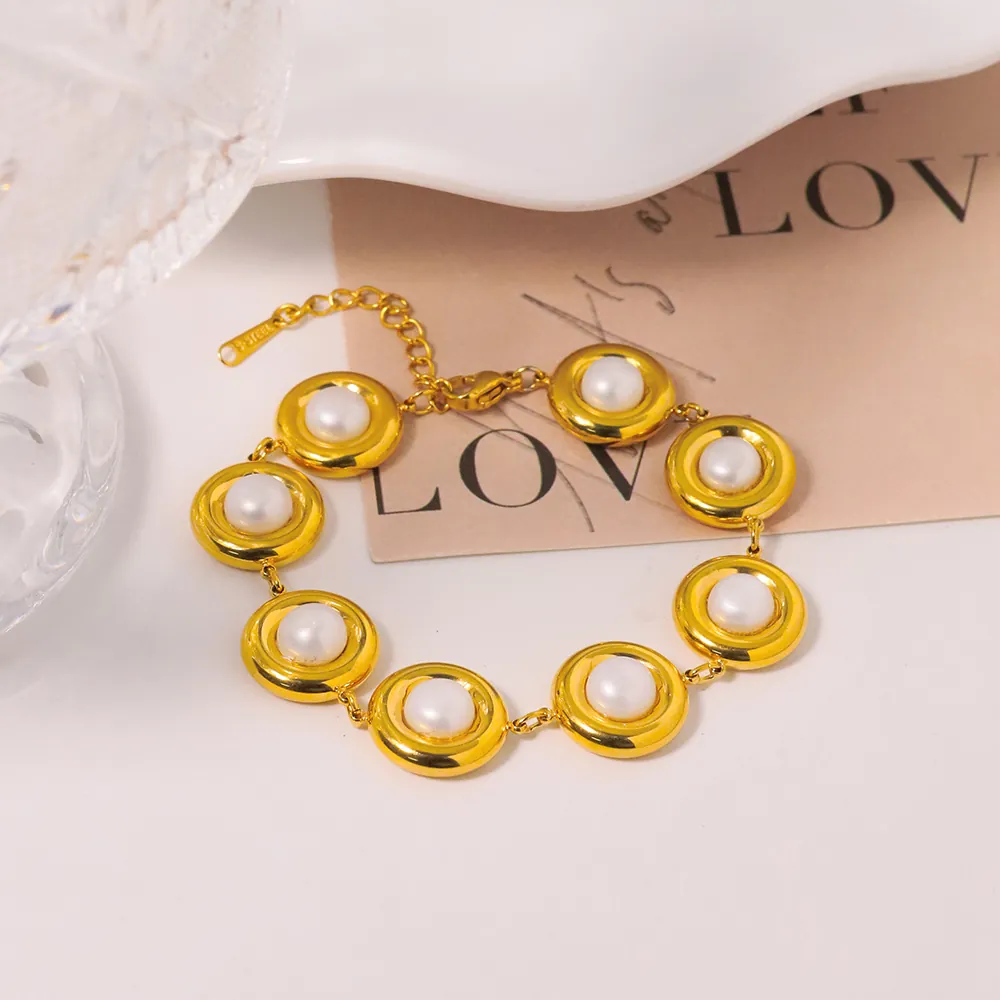 Baroque Artificial Pearl Bracelet For Women Gold Plated Stainless Steel Niche Minimalist Vintage Luxury Style Adjustable Jewelry Gift