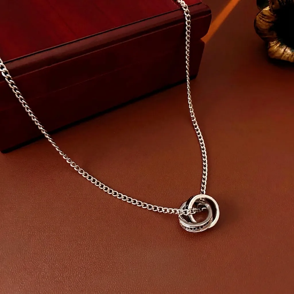 Collier Avec Anneaux Entrelacés Cuivre Zircon Émail Chaîne De Clavicule Bijou Géométrique Élégant Pour Femmes