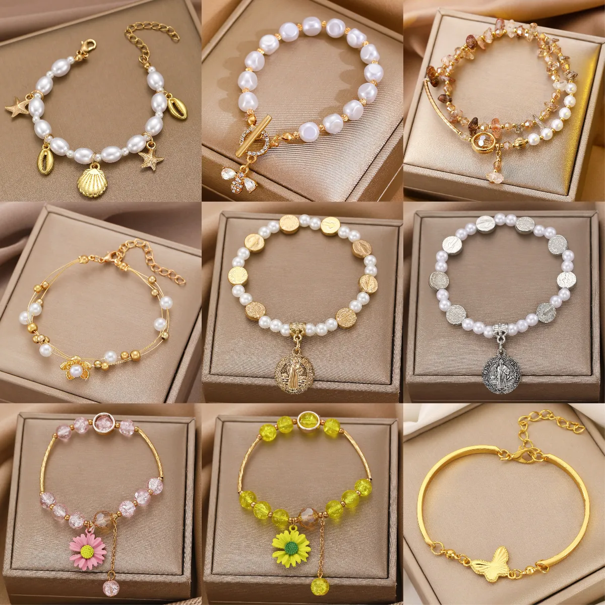 Fashion Women Jewelry Multi Style Bracelet Necklace Butterfly Heart Charm Alloy Stainless Steel Artificial Pearl Adjustable Chain