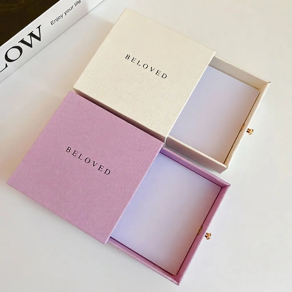 Elegante Quadratische Schmuckschatulle Strukturpapier Karton Schubladenstil Für Ringe Halskette Ohrringe Geschenkverpackung