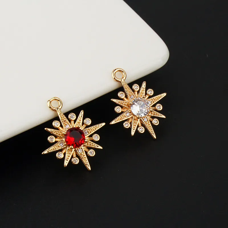 Eight Pointed Star Charms Micro Pave Zircon Gold Plated Copper Pendants For DIY Earrings Necklaces Jewelry Making