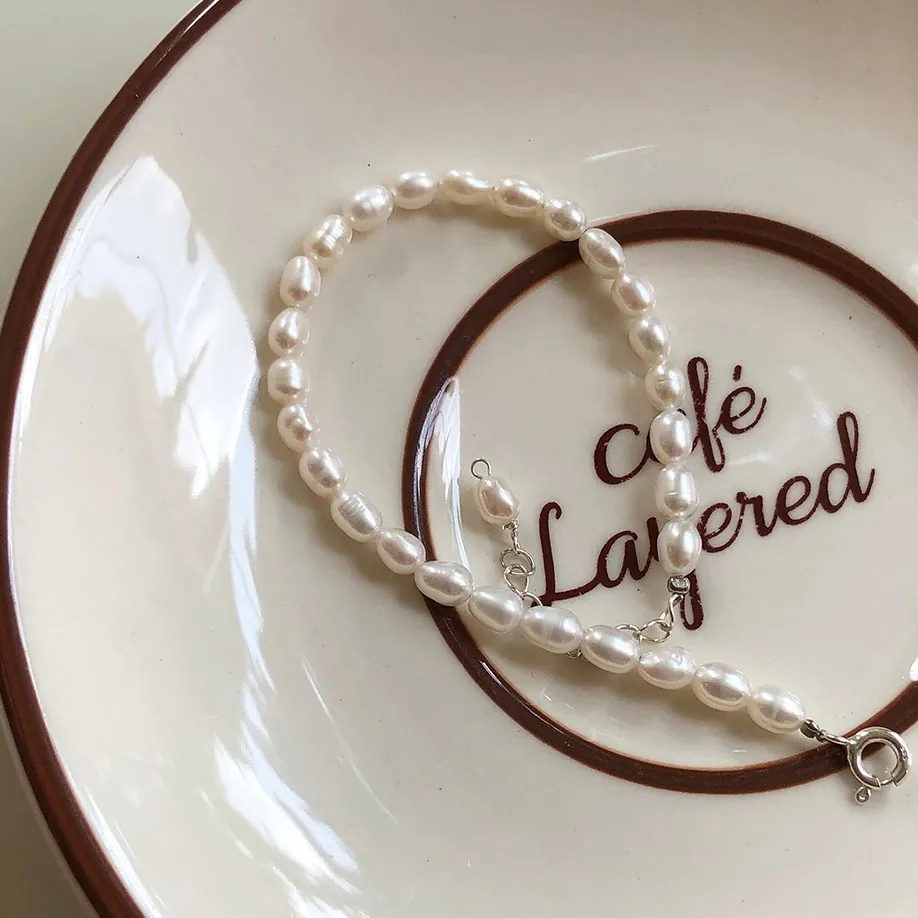 Freshwater Pearl Bracelet With 925 Sterling Silver Irregular Baroque Minimalist Vintage Style Jewelry For Women