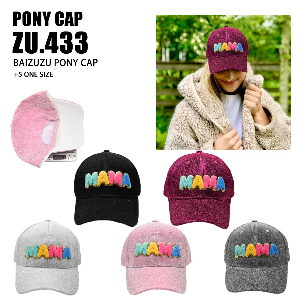 Glitzer Baseball Kappe Damen Bunte Chenille MAMA Patch Verstellbar Sonnenhut Funkelnde Outdoor Mütze Für Mama