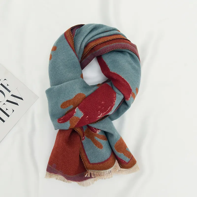 Sciarpa Invernale Bambini Calda Filato Core Spun Imitazione Cashmere Stampa Coniglio Cartone Animato Frange Per Ragazzi Ragazze