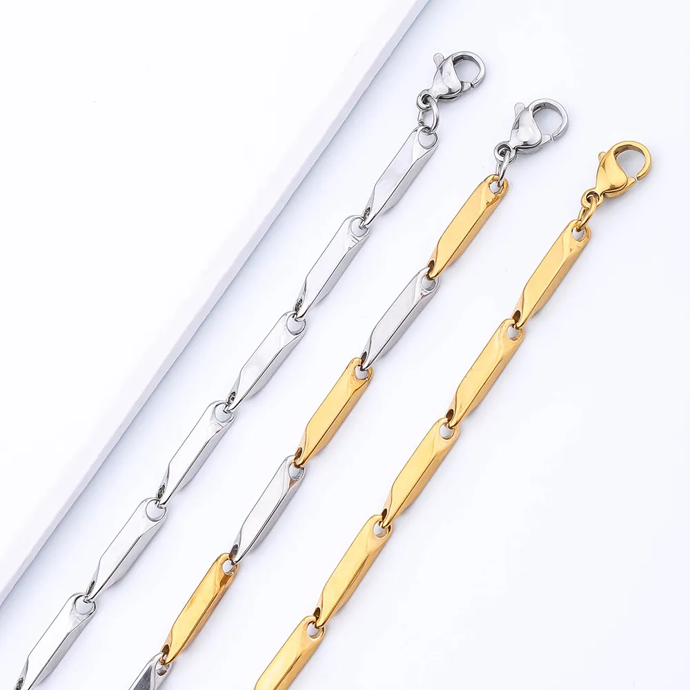 Collier Chaîne À Maillons De Bâton De Bambou En Acier Inoxydable Colliers De Barre De Losange Géométrique Minimaliste