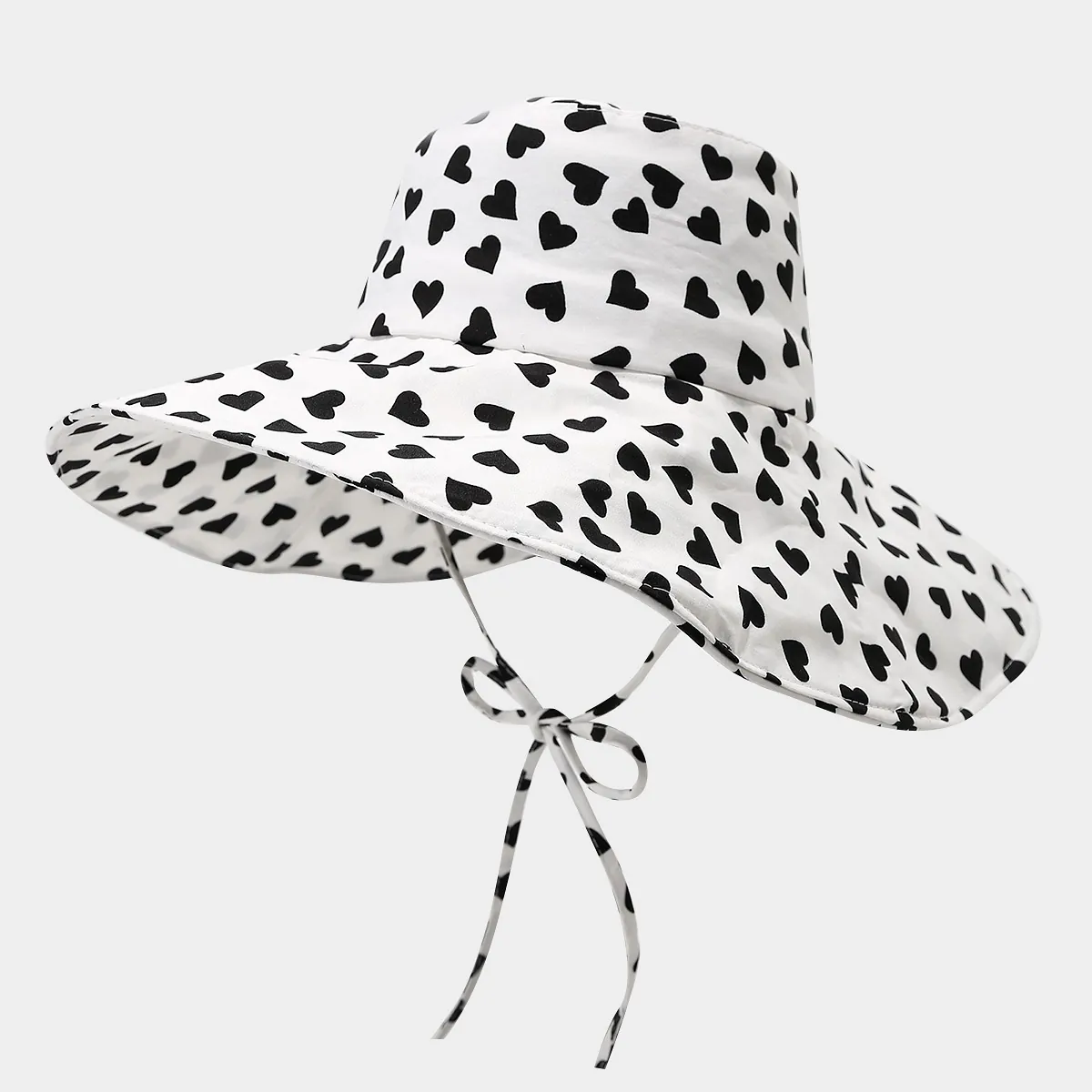 Cappello Alla Pescatora Donna Stampa Cuore Tesa Larga Cappello Da Sole Con Cinturini Antivento Regolabili Traspirante Poliestere