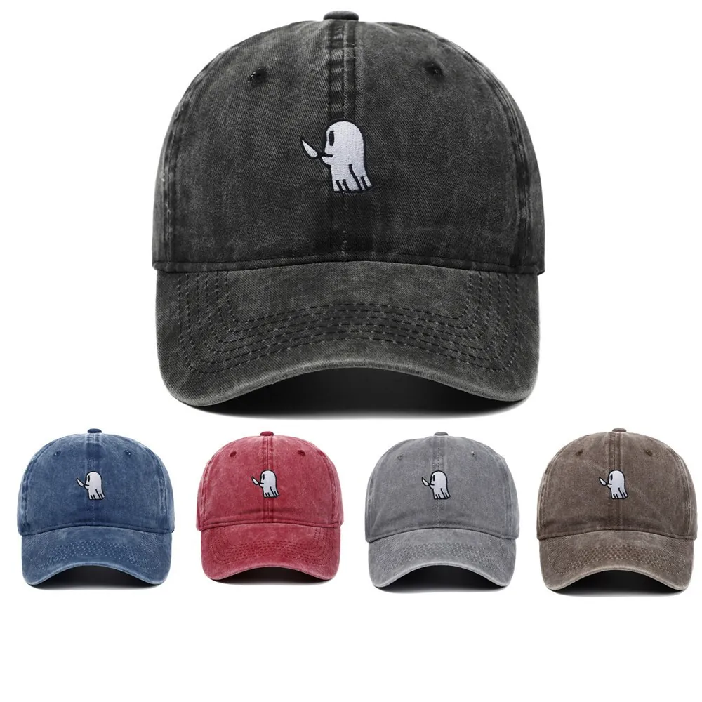 Ghost With Knife Embroidered Baseball Cap Washed Cotton Retro Adjustable Outdoor Casual Sun Shade Novelty Hat