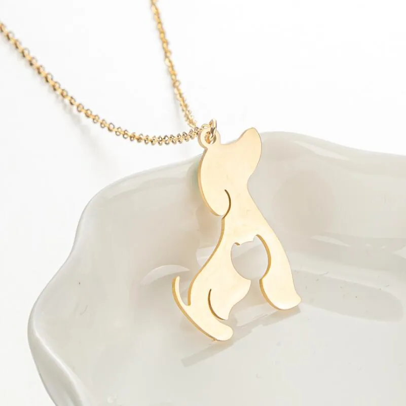 Dog Silhouette Pendant Necklace Stainless Steel Cute Cat Heart Hollow Animal Pet Jewelry For Women Minimalist
