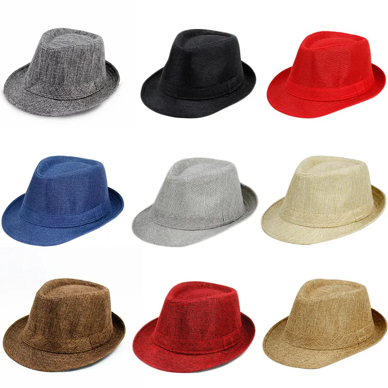 Fedora Jazz Hat Paper Straw Breathable Sun Protection Summer Beach British Style Unisex Men Women Kids Retro