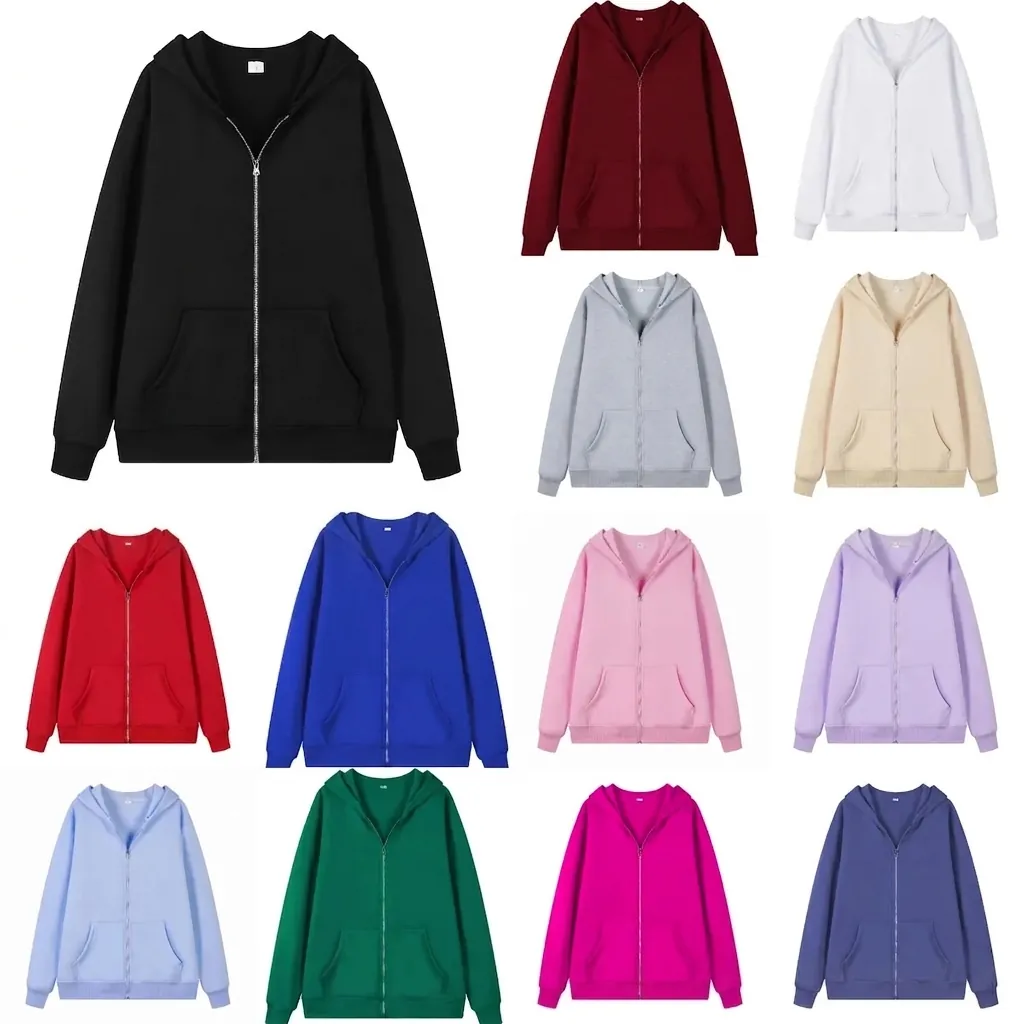 Heren Zip Up Hoodie Fleece Oversized Lange Mouw Sweatshirt Casual Effen Kleur Met Zak Trekkoord Sportieve Bovenkleding